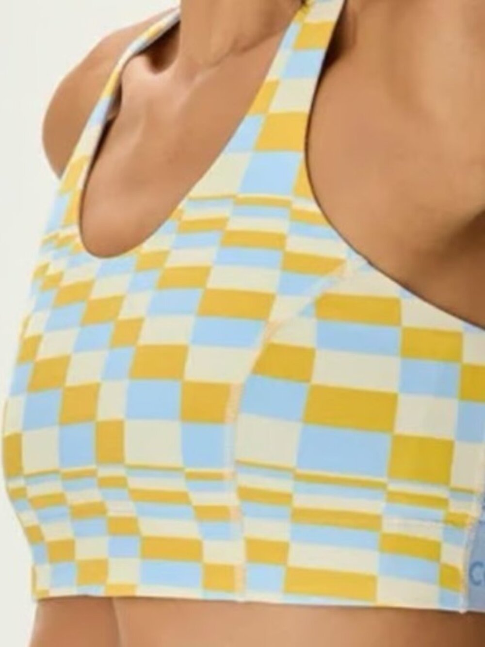 Outdoor Voices Blue Yellow Check TechSweat Doing Things Bra Large L